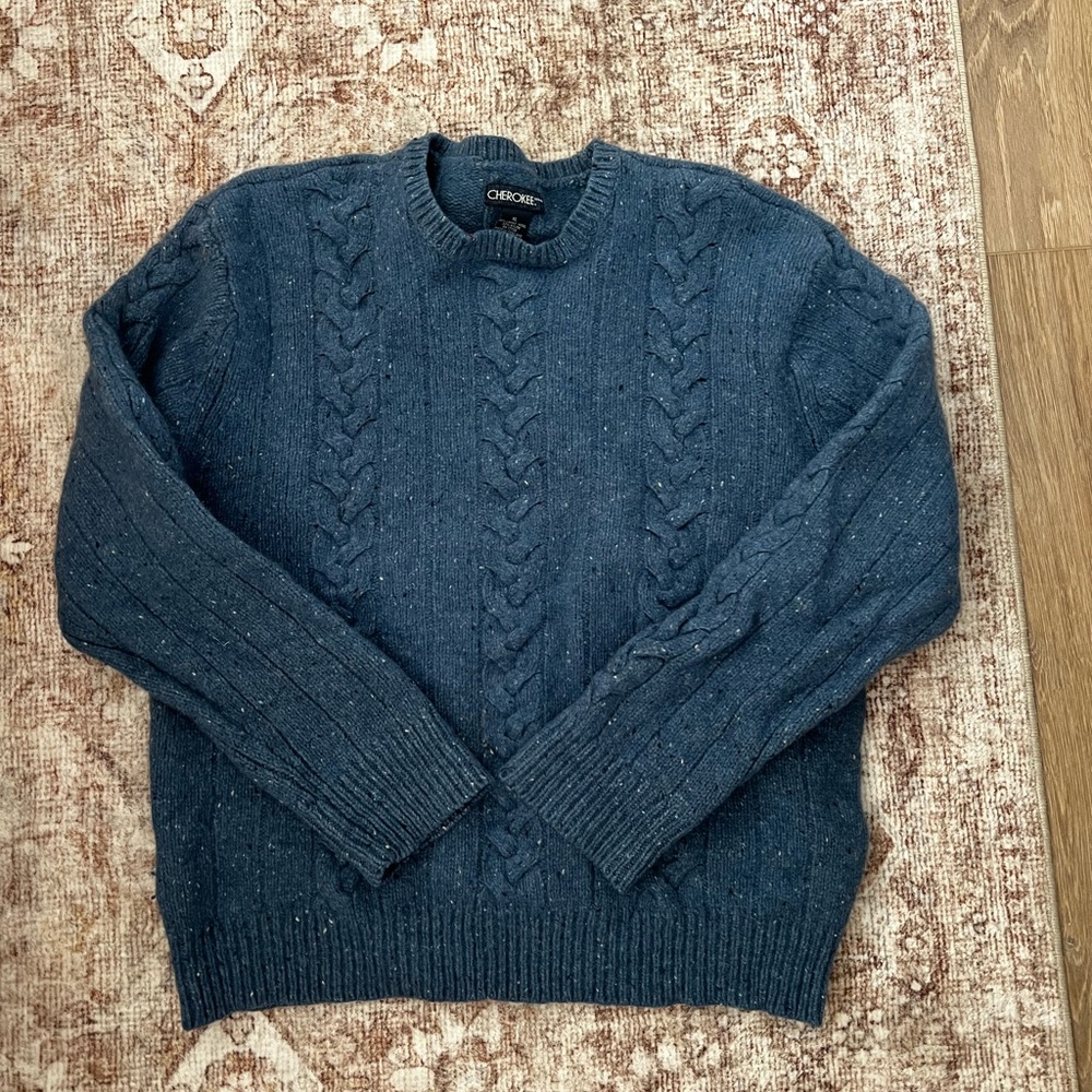 Cherokee Vintage Men's Navy Cable Knit Crewneck Sweater